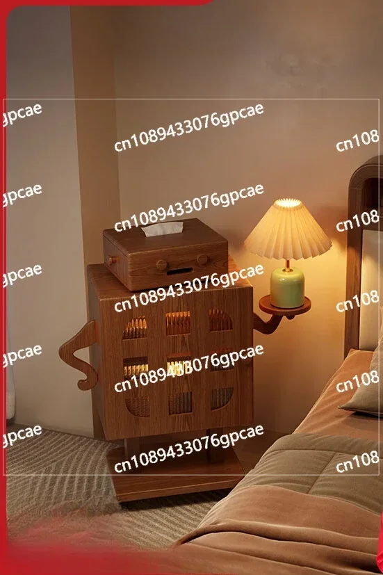 Mobile Bedside Table Solid Wood Bedroom with Lamp Locker Living Room Creative Side Cabinet Robot Children's Bedside Cabinet