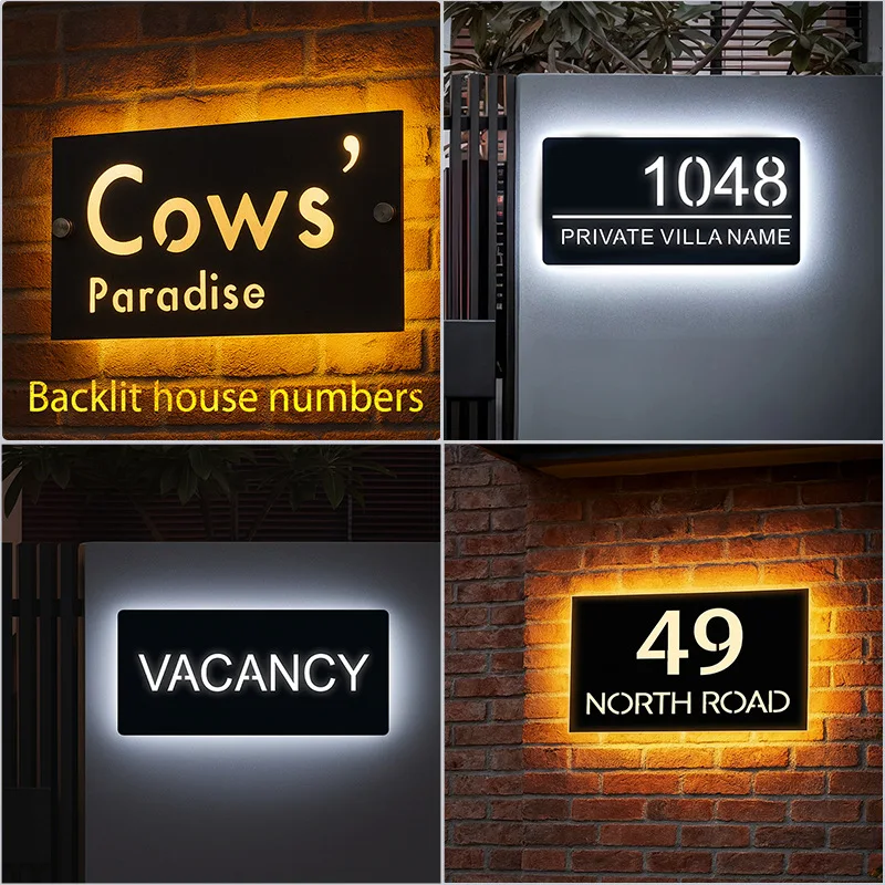 

Custom LED Acrylic House Number Engraved Hollow Light Sign 110-220V Wide Voltage Powered Door Address Wall Decor Plate