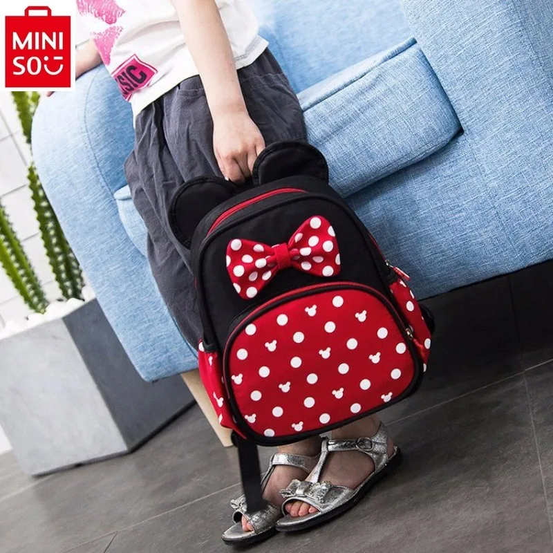 Miniso-Mochilas cartoon para meninos e meninas, Mickey e Minnie, reduzir encargos e mochilas confortáveis, Disney Kindergarten