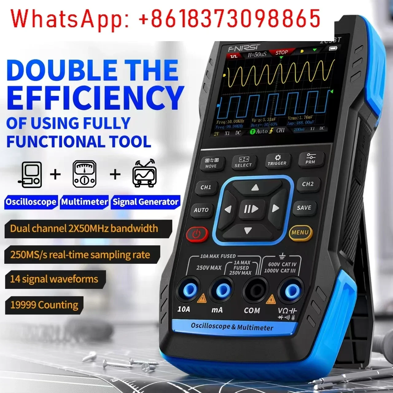 2C53T 3in1 Multimeter Digital Oscilloscope Built-in DDS Function Signal Generator 2 Channel 50MHz Bandwidth 250MS Rate