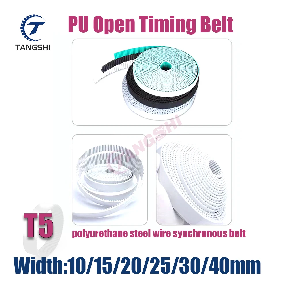 

T5 PU Open Synchronous belt Width 10mm/15mm/20mm/25mm/30mm/40mm robot arm translation Timing belt T5 PU polyurethane steel wire