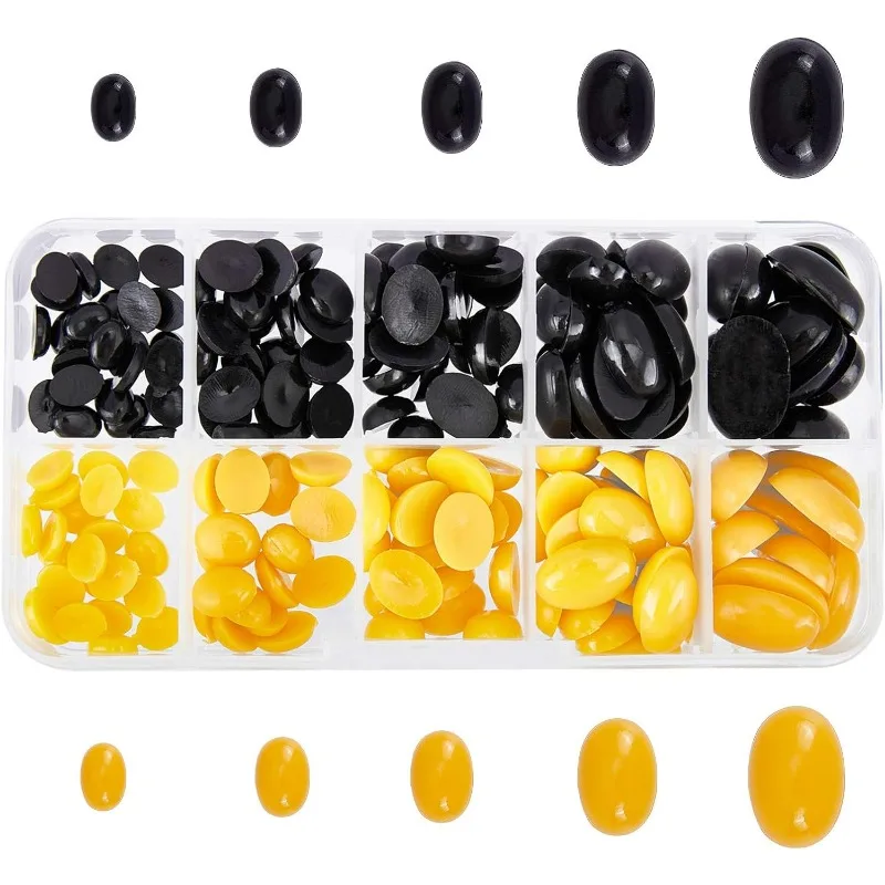180 Stück, 5 Größen, Nasen-Cabochons, 2 Farben, Kunststoff, ovale Nasenaugen, 8–18 mm, flache Rückseite, Tier-Handwerksnase für Amigurumi-Bär-Teddy