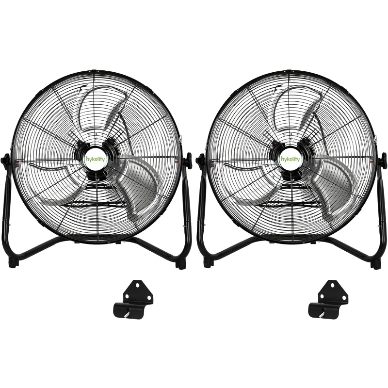 

Hykolity 20-дюймовый высокоскоростной напольный вентилятор, 3-скоростной промышленный вентилятор для тяжелых условий эксплуатации с настенной системой, металлический напольный вентилятор