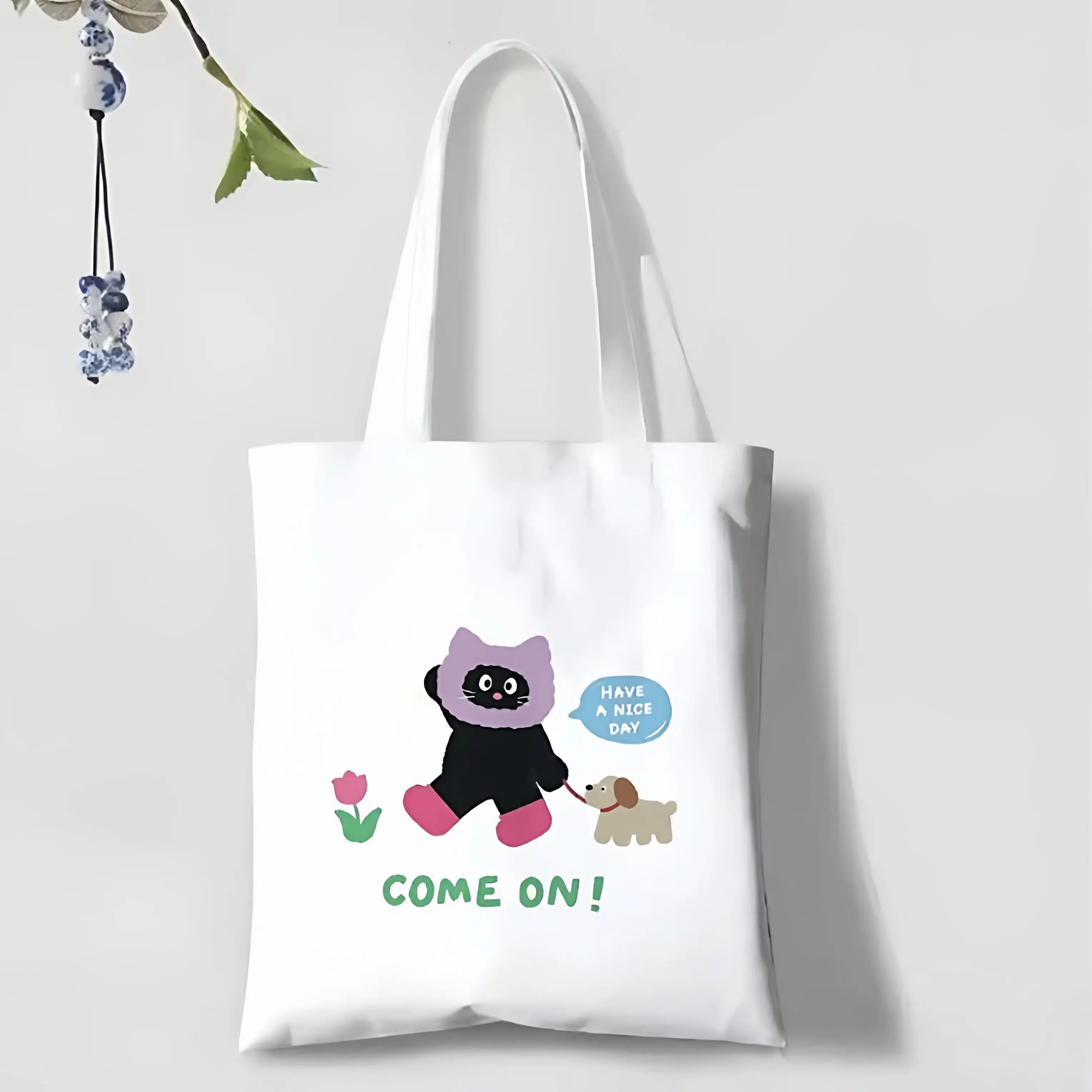 2026 Fresh and light-colored printed canvas bag - versatile for both work and commuting occasions
