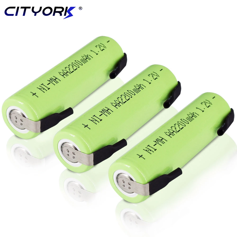 

CITYORK AA Rechargeable Battery 1.2V AA NiMH 2200mAh Batteries 2A with welding tabs for Philips electric shaver razor toothbrush