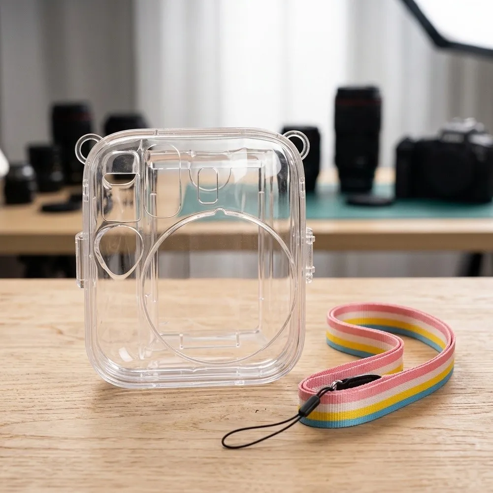 Transparent Protective Case For Instax Mini13 Camera Waterproof Scratch Resistant Hard Shell Storage Cover With Colorful Lanyard