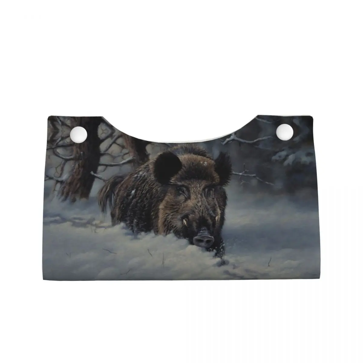 Custom Wild Animal Boar Tissue Box Cover PU Leather Rectangular Facial Tissue Box Holder for Bathroom Home