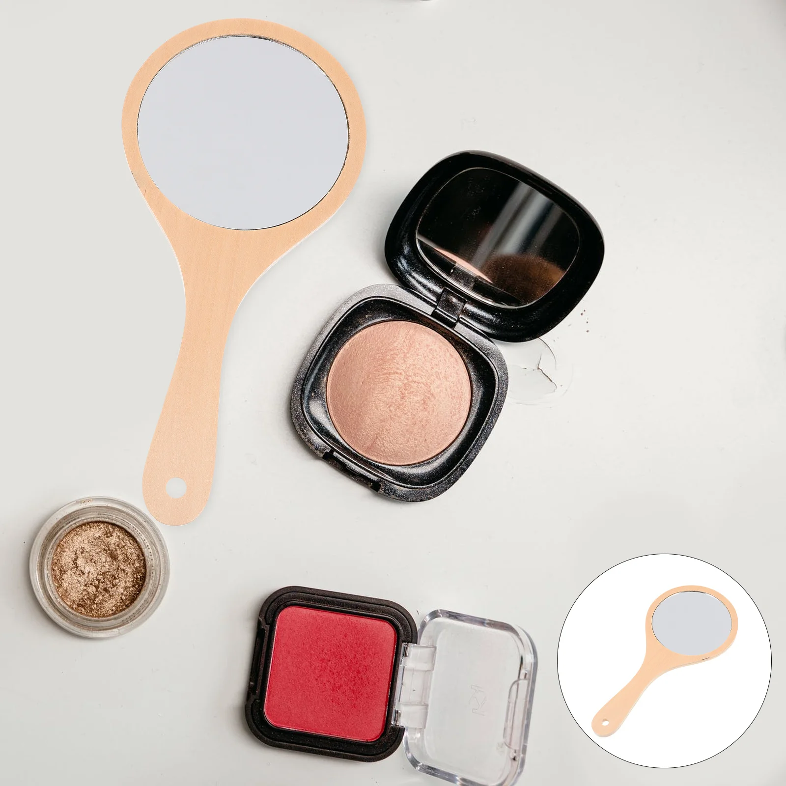 

Women Makeup Mirror Hand Mirrors Wood Orthodontics Small with Handle Round Handheld