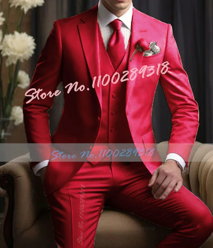 Ternos masculinos elegantes de casamento, blazer slim fit, 3 peças, jaqueta, calças, colete, fantasia de luxo, festa formal, roupas masculinas