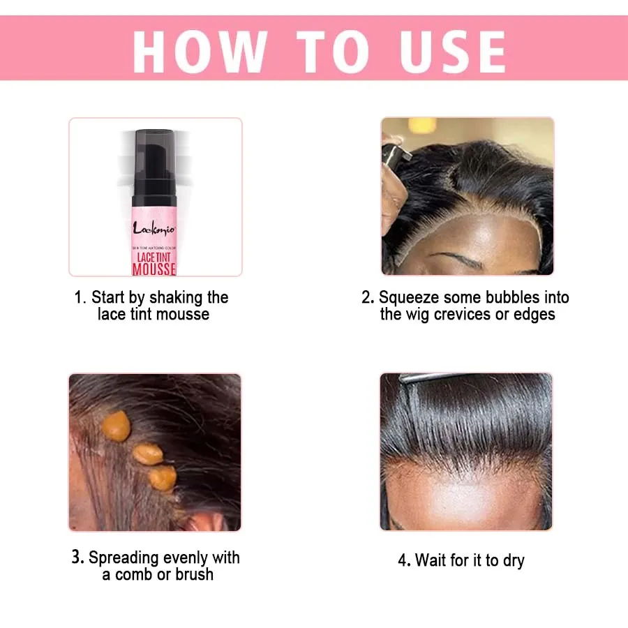 رغوة لون الشعر المستعار من أجل الدانتيل الأمامي والصباغة، شبكة طبيعية سريعة الجفاف، رذاذ شعر بلون غير مرئي للشعر المستعار