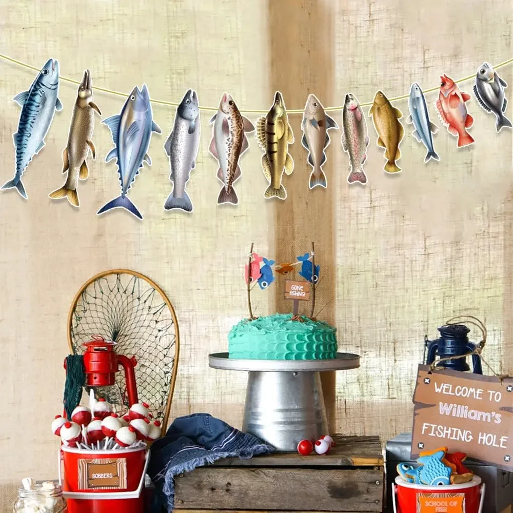 Gone Fishing Garland Banner for Fisherman Retirement Birthday Party Summer Supplies