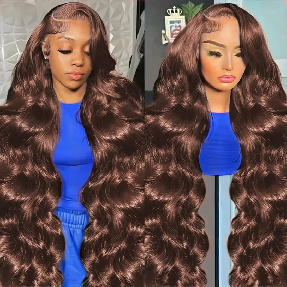 

# Накладные волосы из натуральных волос 4 Chocolate Body Wave, 13x4, 13x6, HD прозрачный кружевной фронтальный парик, плотность 220, предварительно прорезанные, окрашенные, для женщин