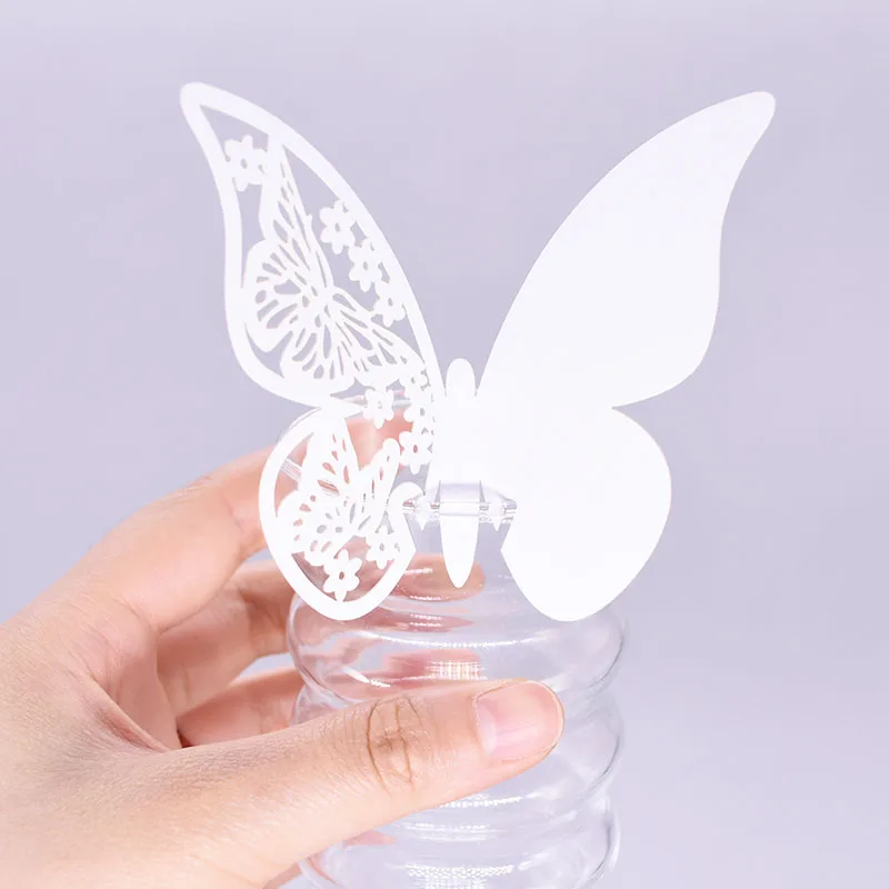 20pcs/10pcs Shiny Champagne Gold Silver Pink Butterfly Name Cards Seat Place Cards Wine Glass Cup Paper Card Wedding Party Decor view 5