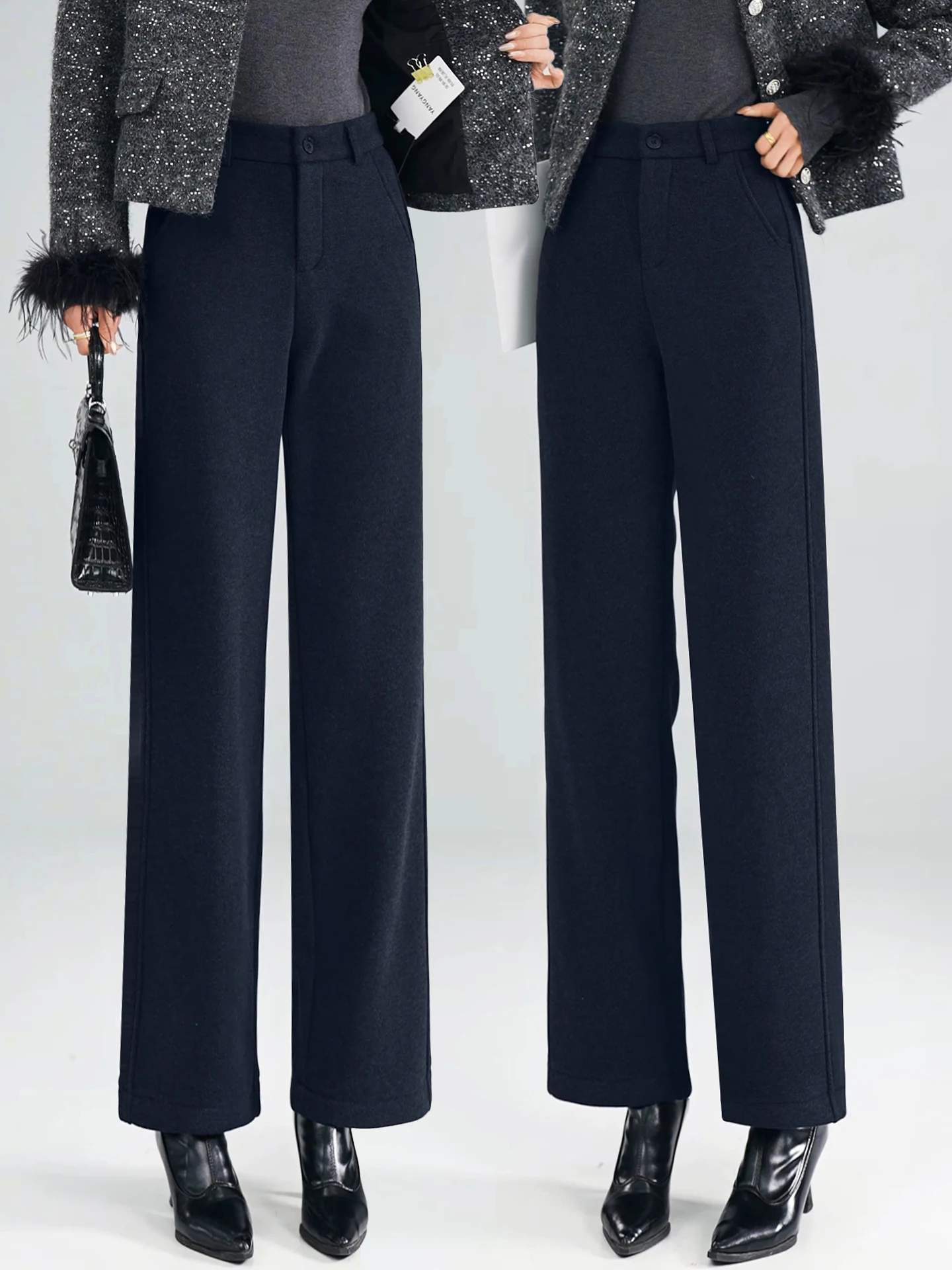 

Acetate Wool Wide Leg Pants Women's Autumn Winter New Fleece Lined High Waist Drapey Casual Straight Leg Suit Pants