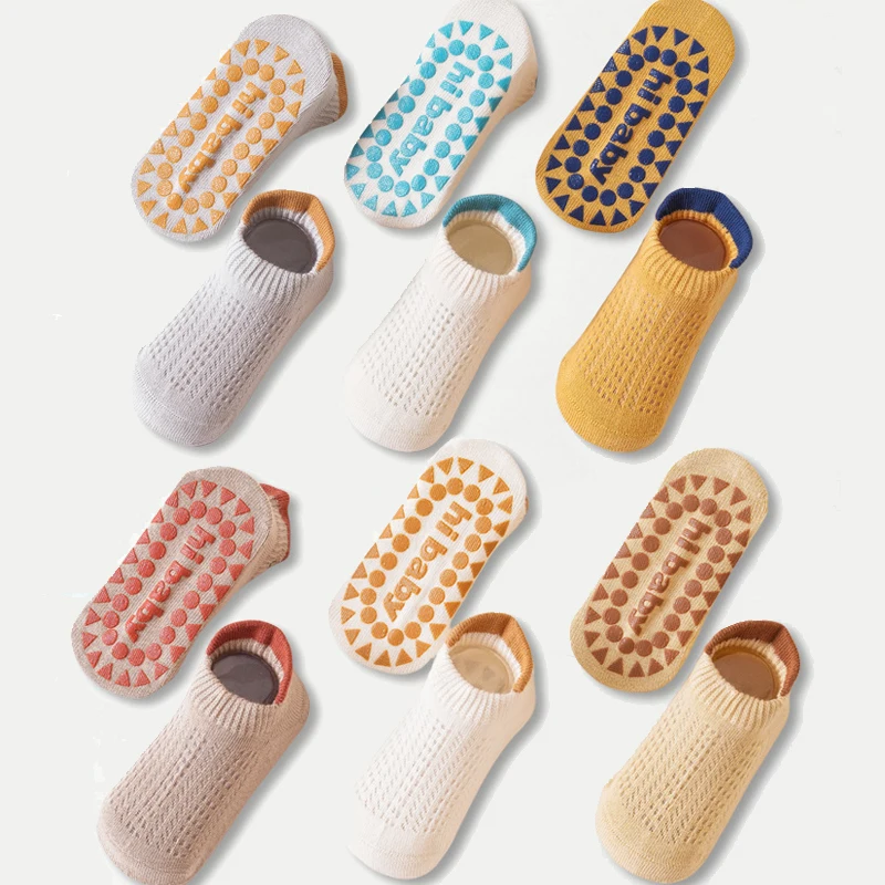 3/6/12 Pairs Lot Kids Cotton Anti-slip Socks for Boys Girls Infant Newborn Baby Cute Comfy Breathable Baby Non-slip Floor Sock
