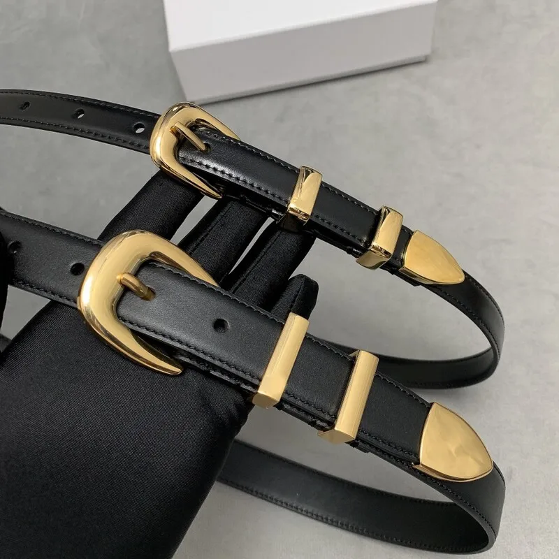 Casual needle buckle style belt women's fine version of cowhide belt double-sided head layer accessories medium skirt belt