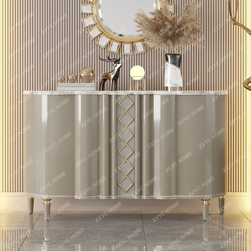 

Light Luxury Dining Side Cabinet Solid Wood Post-modern Minimalist Style Entrance Foyer Cabinet Rock Slab High-glos