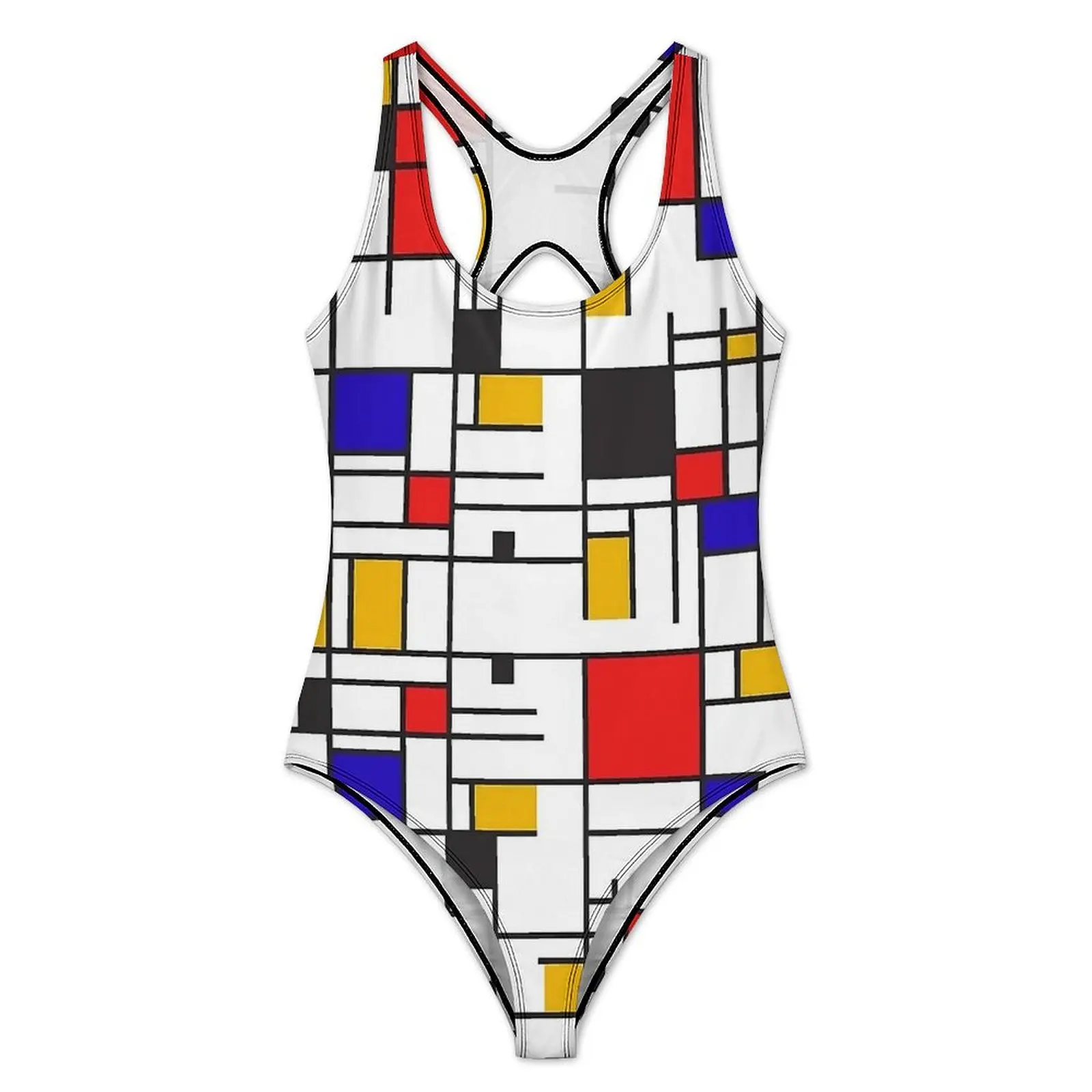 Homless Mondrian Swimsuit Sexy Check Print Women Swimwear One-Piece Stylish Bodysuit Fitness Push Up High Cut Beach Wear