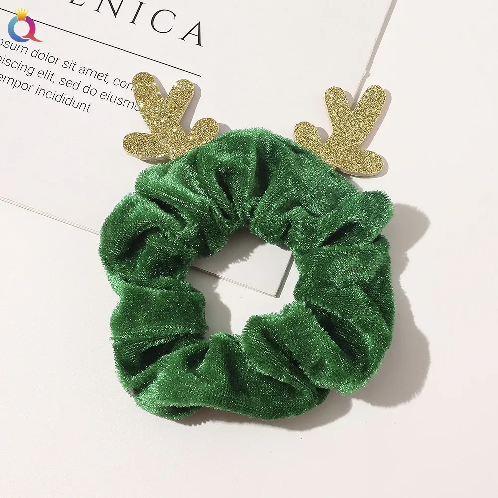 Laço de cabelo de chifre de veado, rabo de cavalo alto de natal, corda de cabelo vermelha e verde, festa de feriado, ano novo, acessórios de cabelo, presentes de natal