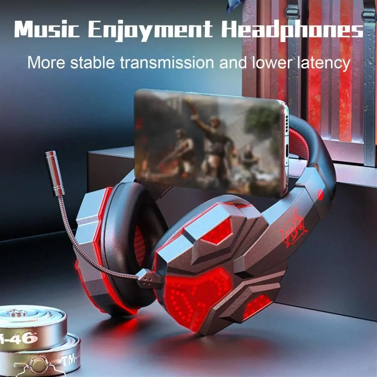 

Cool Lighting Cyberpunk Style Bluetooth Wireless Headphones Long Endurance Headsets With Hot-swappable Mic For Game Music Gifts