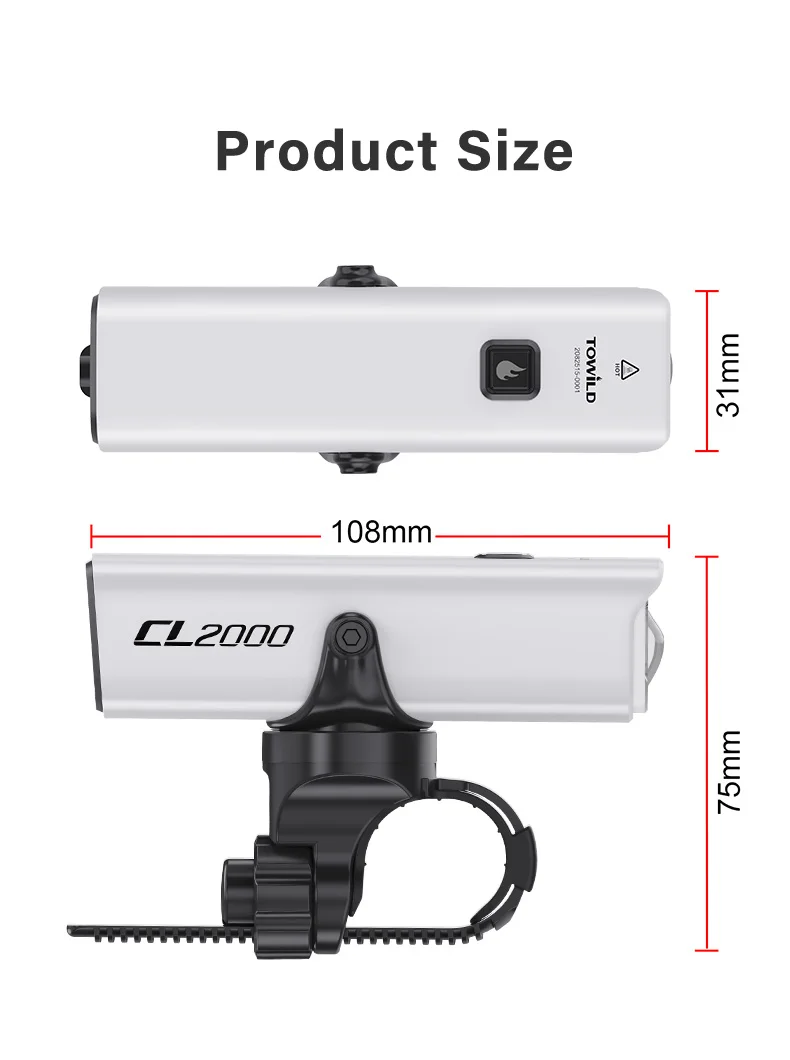 TOWILD CL2000 Bicycle Light With Cut-off Line Beam 2000LM Rechargeable 5000mAh Led Bike Front Lights IPX6 MTB Cycling Headlights