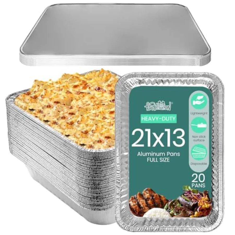 

Full Size Large Aluminum Foil Pans 20 Pack - Full Size Large 21x13 Tin Foil Pans with High Heat Conductivity - Disposable Cookw