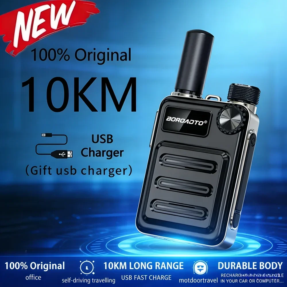 Mini Long Range Walkie Talkie Type-C Rechargeable Noise Reduction Two-Way Radio for Hiking Camping Hotel Security