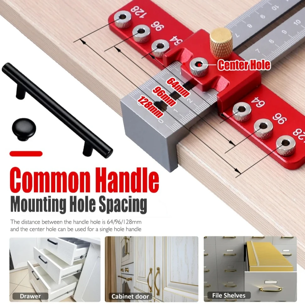 

Adjustable Drill Guide Template for Cabinet Handles & Pulls, Precision Hole Punch Locator Ruler for Woodworking & Furniture