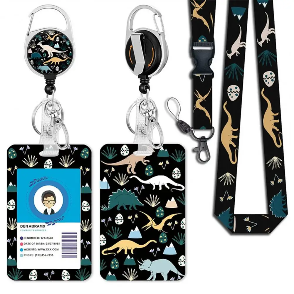 プリントパターンのダブルバッジホルダー,恐竜のプリント,女性,看護,医師,教師用のかわいいストラップセット,格納式リール