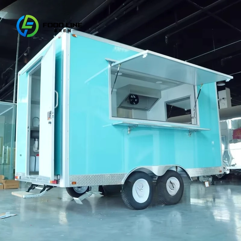 Customized size stainless steel portable food truck with full kitchen mobile kebabs modern food van trailer for sale
