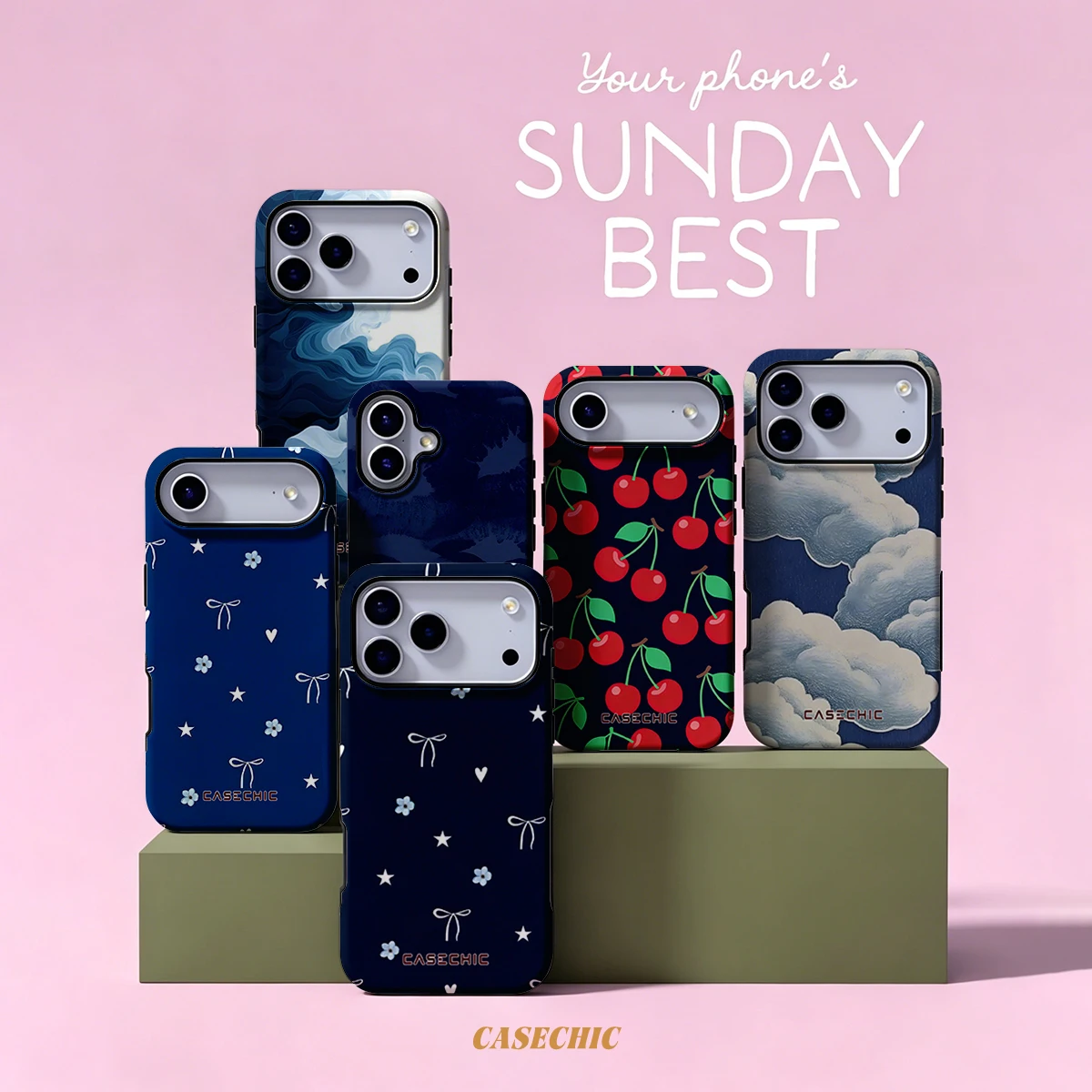 Navy Blue Bow and Star For Samsung Galaxy S26 Ultra A56 Exquisitely Pattern Double Protective Phone Cover Cases CaseChic