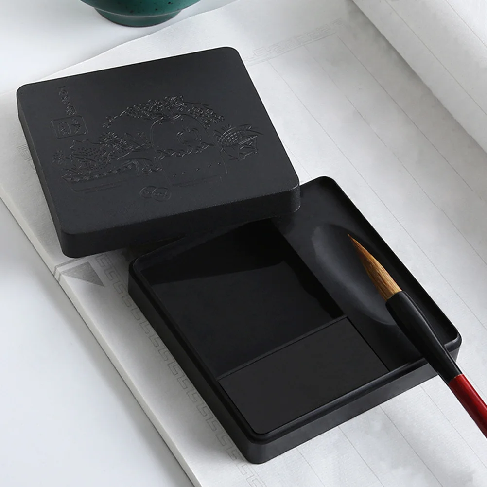 

2Pcs Calligraphy Ink Container Ink Box Durable PP Material Square Design Lid Suitable for Painting Drawing Calligraphy Practice