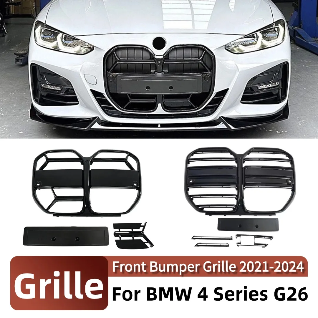 Front Mask Grille Bumper Grill Middle Grid Inlet Mesh Kit Tuning Facelift ABS For BMW 4 Series G26 4 Doors 2021 2022 2023 2024
