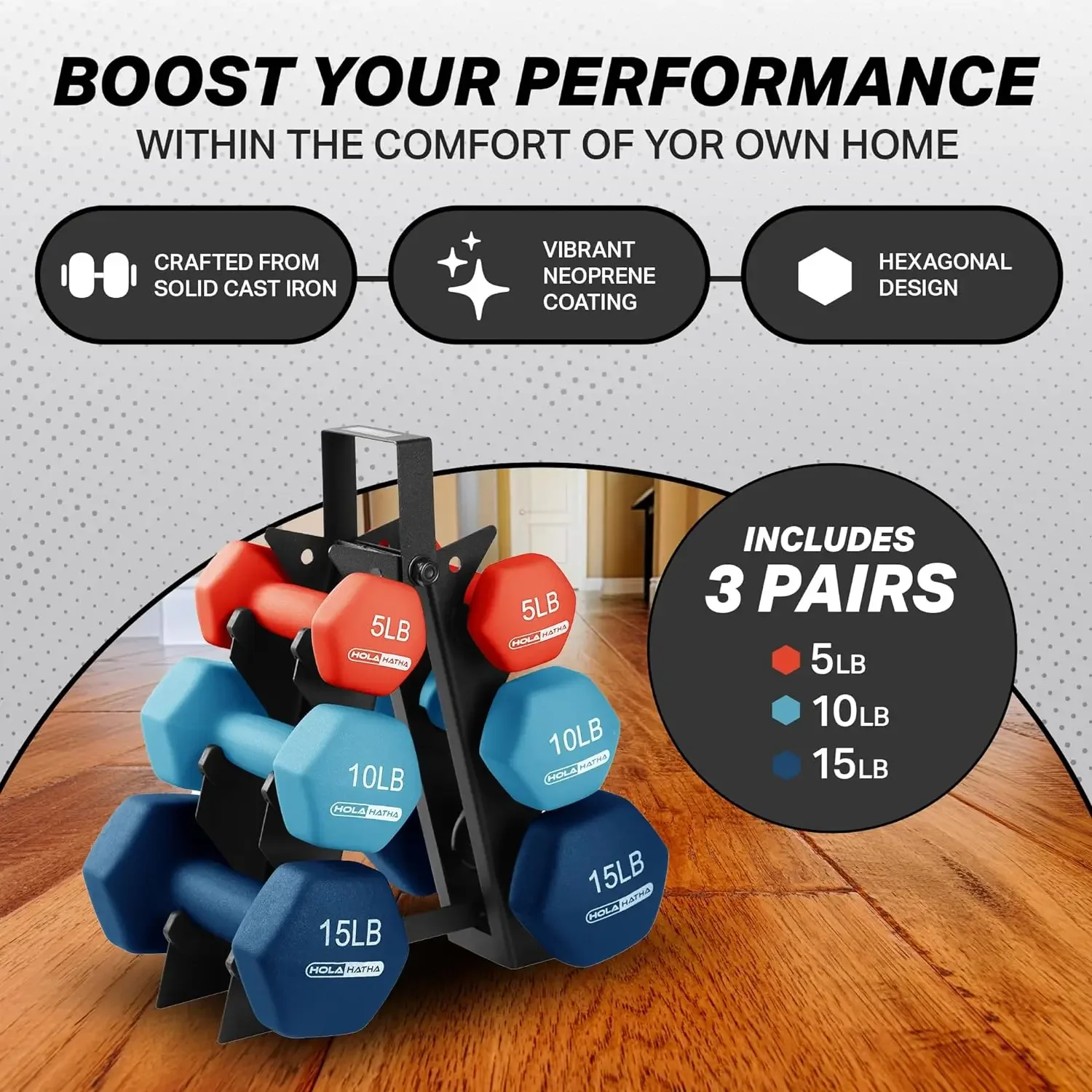 Neoprene Dumbbell Free Hand Weight Set with Storage Rack, Ideal for Home Gym Exercises to Gain Tone and Definition