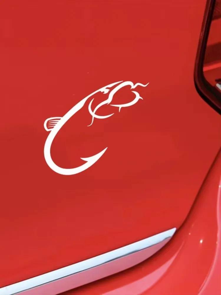 Dynamic and cute catfish bite hook swing art car sticker, suitable for RV mini cab window bumper vinyl sticker