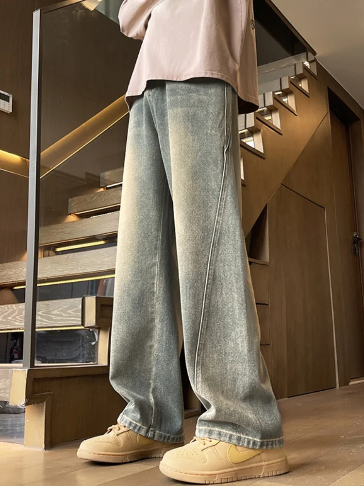 

Мужские джинсы свободного кроя с широкими штанинами, в стиле High Street, с пэчворком, американского стиля, прямого кроя, осенняя новинка