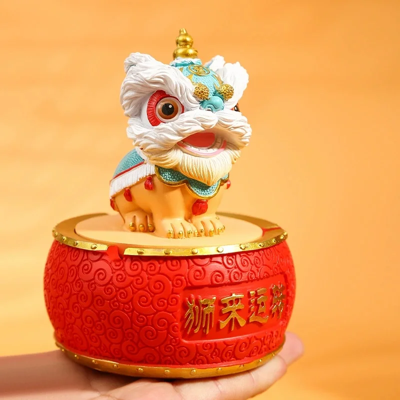 

1PCS Chinese Style Wealth Attracting Lion Ashtray for Home and Car Décor New Year Decorations Desktop Lucky Feng Shui Ornament