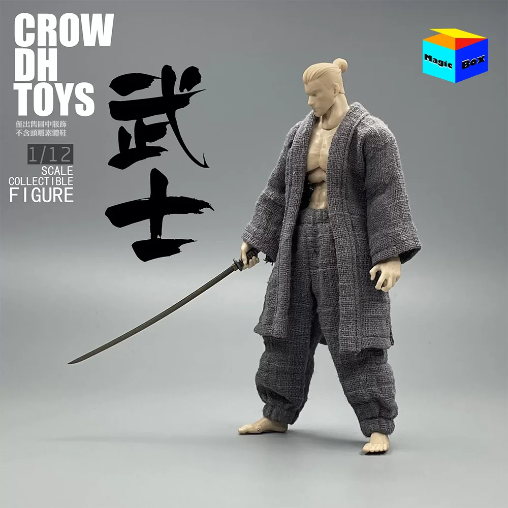 CROWDHTOYS-cárdigan gris de longitud media para hombre, pantalones sueltos, uniforme samurái, Kimono para cuerpo de figuras de acción Romankey 6in, 1/12