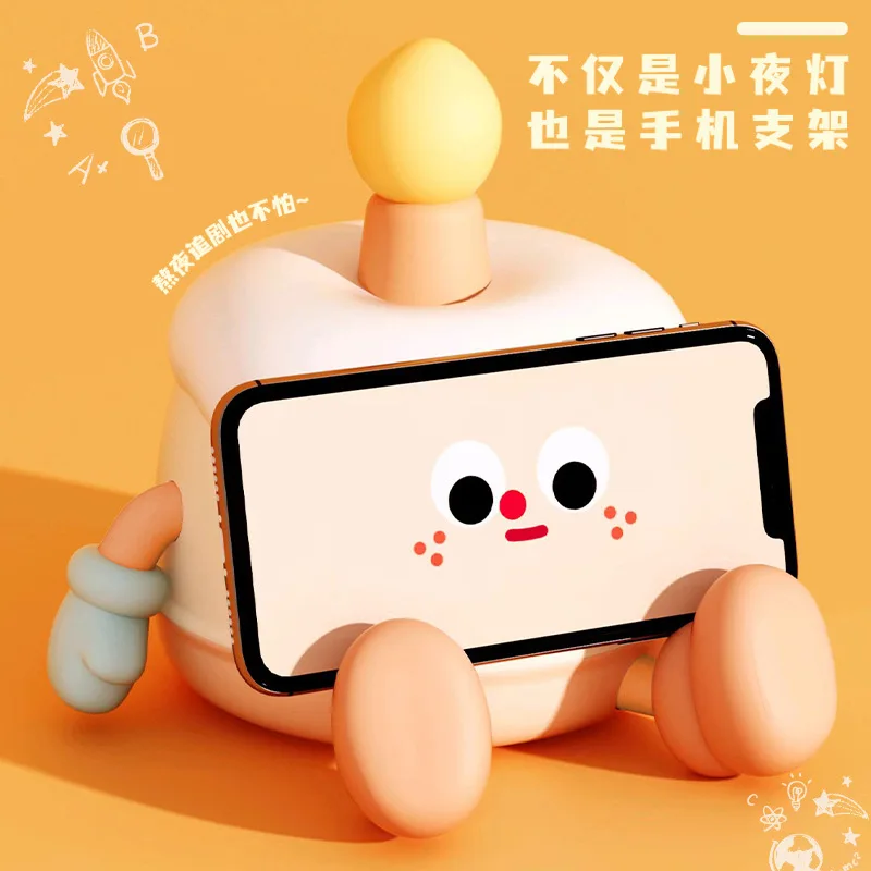 

Mobile Phone Holder Birthday Cake Night Light Bedroom Ornaments Bedside Lamp Sensor Pat Light Creative Cute Send Children