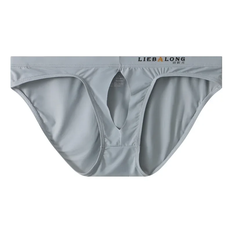 Men's Sexy Brief Ice Silk Lightweight Quick Dry Tangas Crotch Front Hole Bikini Seamless Cool Feel Comfort Ultra-thin Underpants