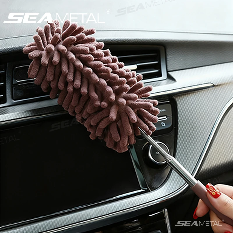 SEAMETAL-cepillo para plumero de coche y hogar, telescópico, alargado, limpieza Interior de coche, cepillos para polvo, eliminación de acero inoxidable, herramientas de limpieza de coche