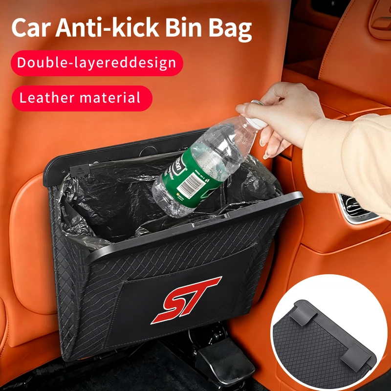 Waterproof Car Seat Back Trash Bags Leather Anti-kick Bin Bag For Ford ST Line Racing RS S Kuga Fiesta Fusion Mondeo Edge