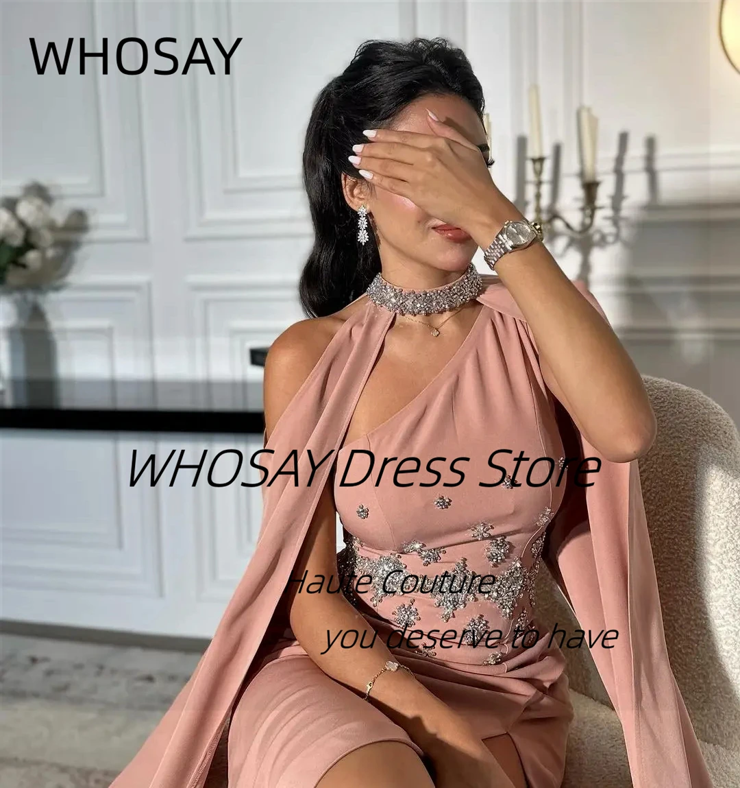 WHOSAY Customized Sexy Robe Des Cocktail Party Side Slit Prom Dresses Handmade Beaded One Shoulder Evening Gowns with Shawls