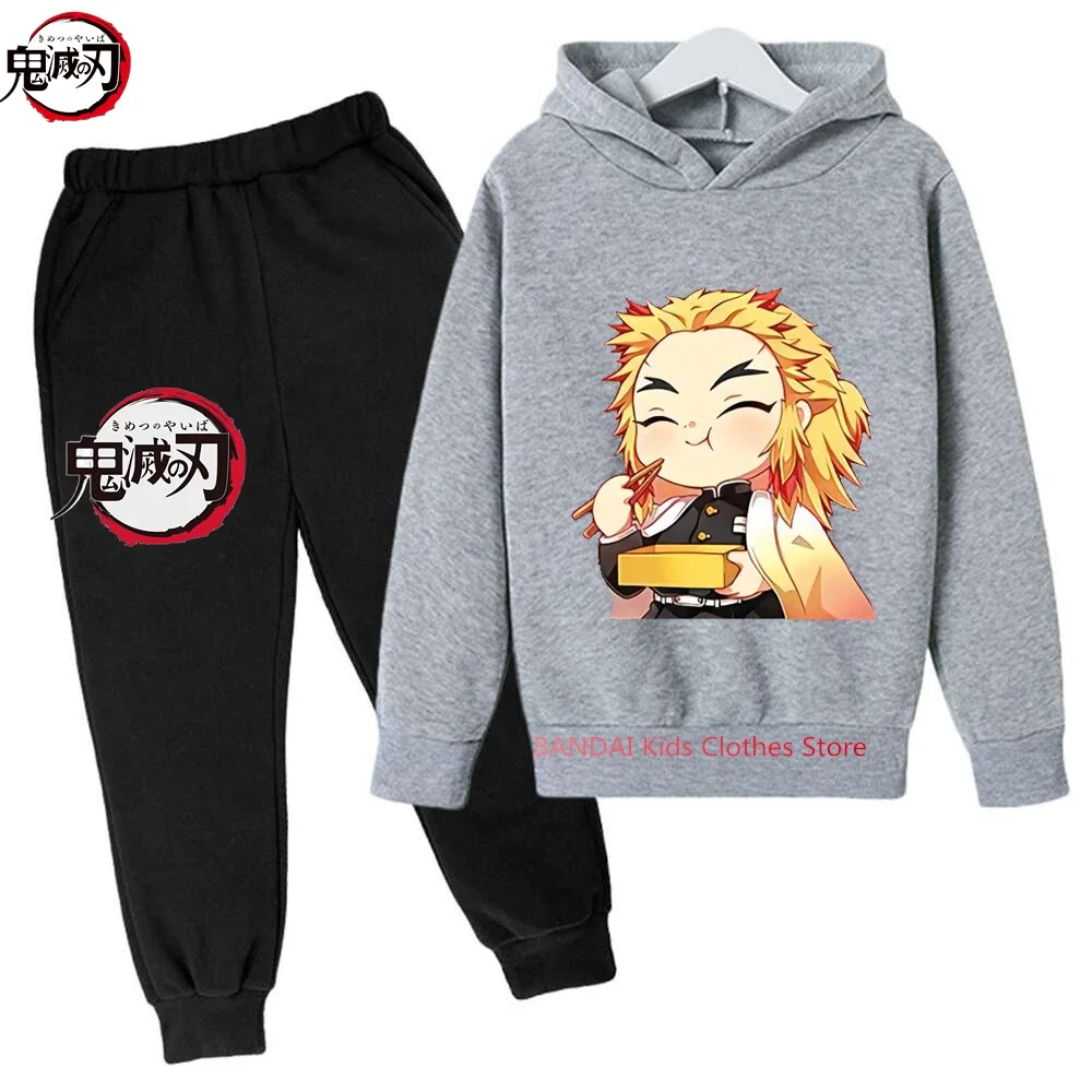 Anime Demon Slayer Hoodie Set Kids Kamado Nezuko Kimetsu No Yaiba Girls Streetwear Sweatshirts Baby Boys Tops Pullovers Sudadera