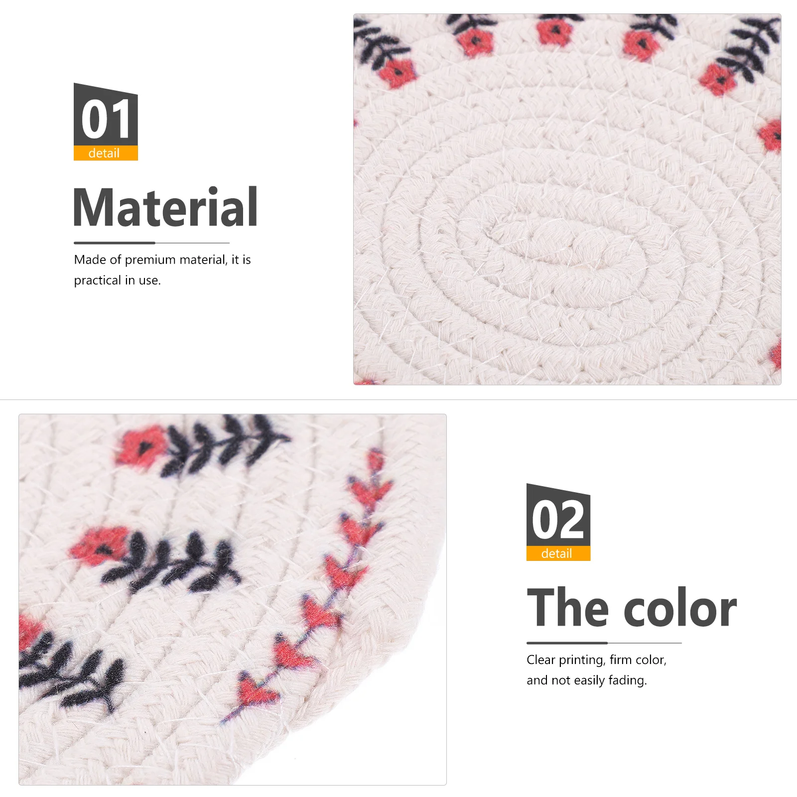 

2pcs Woven Placemat Cotton Rope Dish Mat Heat Resistant Anti Scalding Decorative Round Coaster For Dining Table Household Use