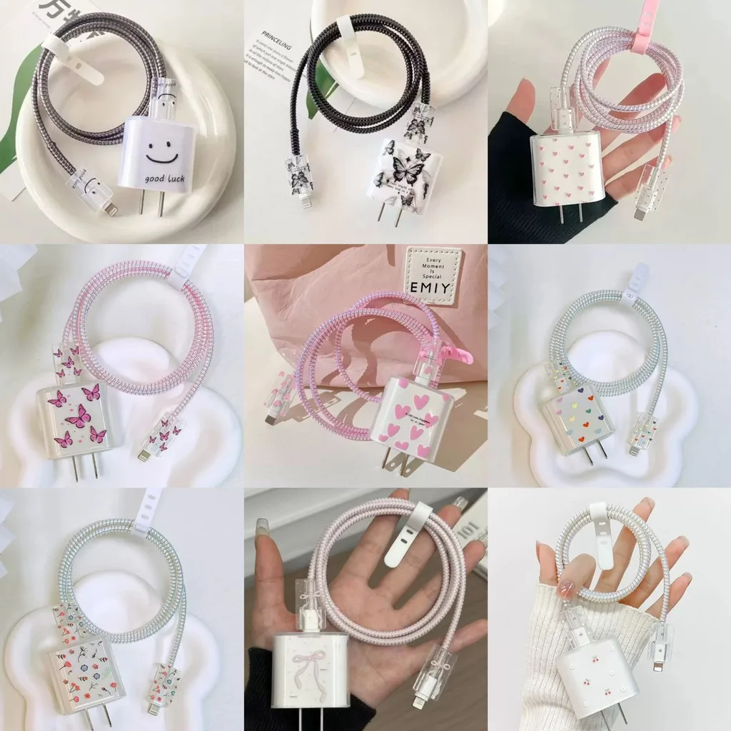 5pcs/set Transparent Charging Data Cable Protector Winder Accessories For iPhone 18/20w Charger Protective Cover