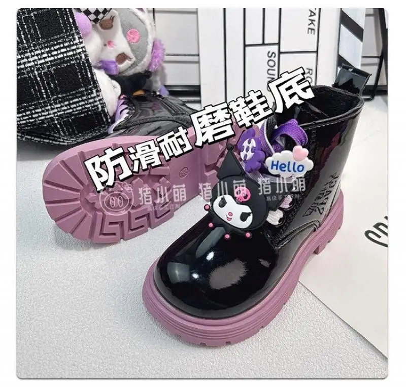 Sanrio Kuromi Anime Children Thickened Martin Boots Korean Version Cute Winter Comfortable Girl Kawaii Plush Casual Short Boot