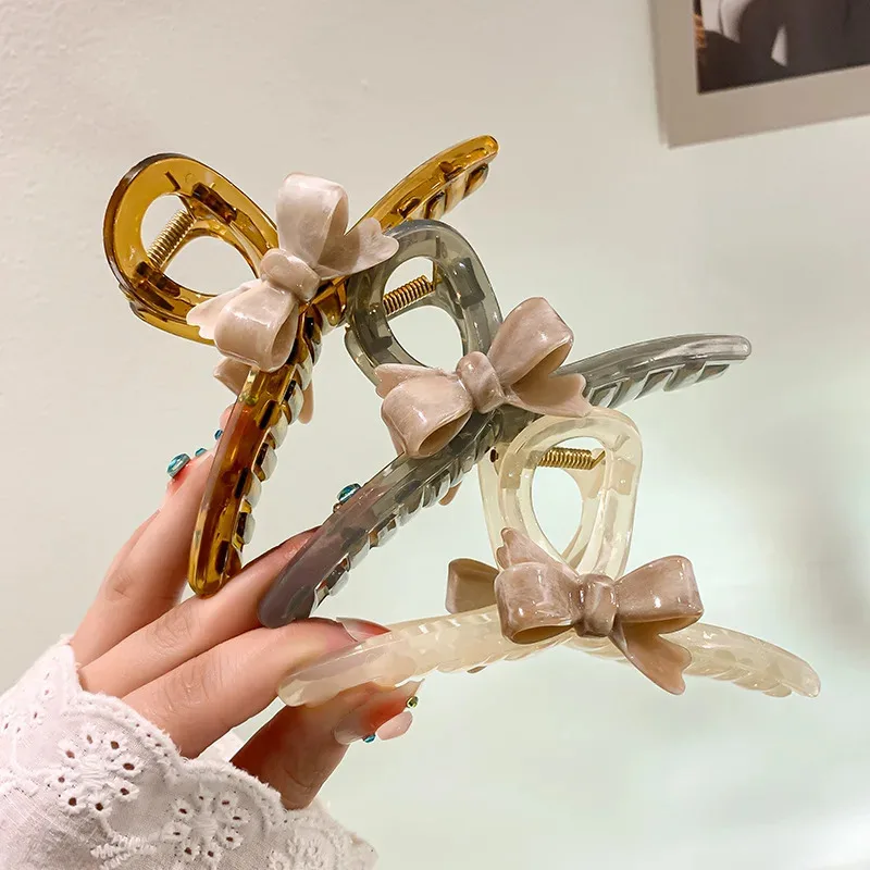 Simple Jelly-coloured Bow Hair Clip Women's Back of the Head Shark Clip Sweet and Cute Temperament Out Hundreds of Headwear