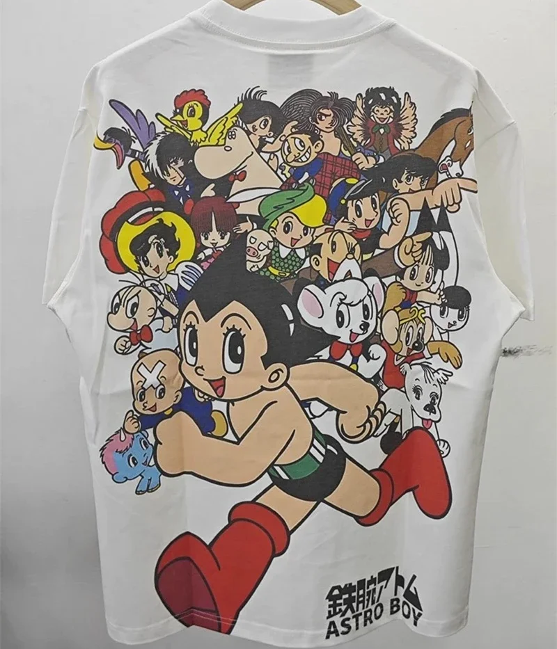 Pure Cotton White Saint Michael Cartoon Print T-Shirts Men Women 1:1 High Quality Oversized Graphic T Shirts