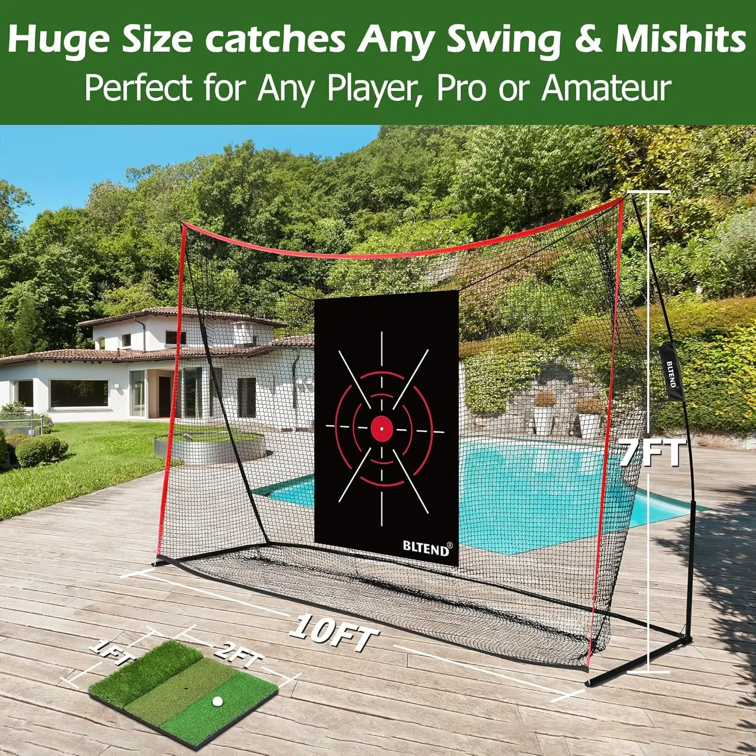 

Golf Practice Nets for Backyard Driving - Heavy Duty Golf Hitting Net with Tri-Turf Golf Mat